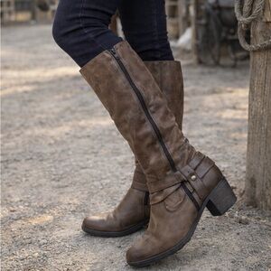 Mjus Brown Knee High Riding Boots EU 37 Moto Strap Zip Women’s Italy